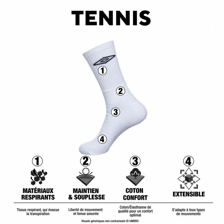 UMBRO Lot De 6 Paires De Chaussettes Tennis Homme 3 UMBRO Lot De 6 Paires De Chaussettes Tennis Homme – Image 2