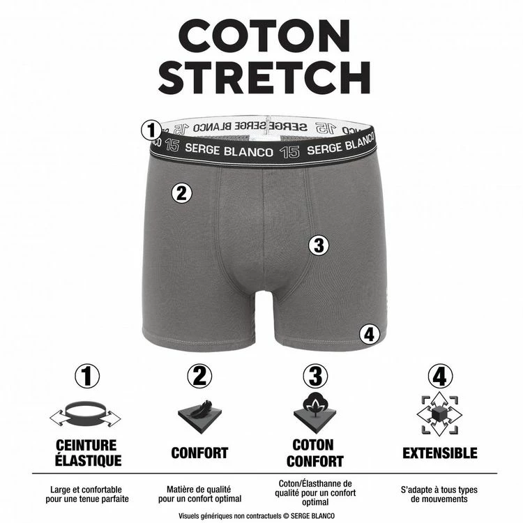 SERGE BLANCO Lot De 4 Boxers Coton Homme Uni 4 SERGE BLANCO Lot De 4 Boxers Coton Homme Uni – Image 2