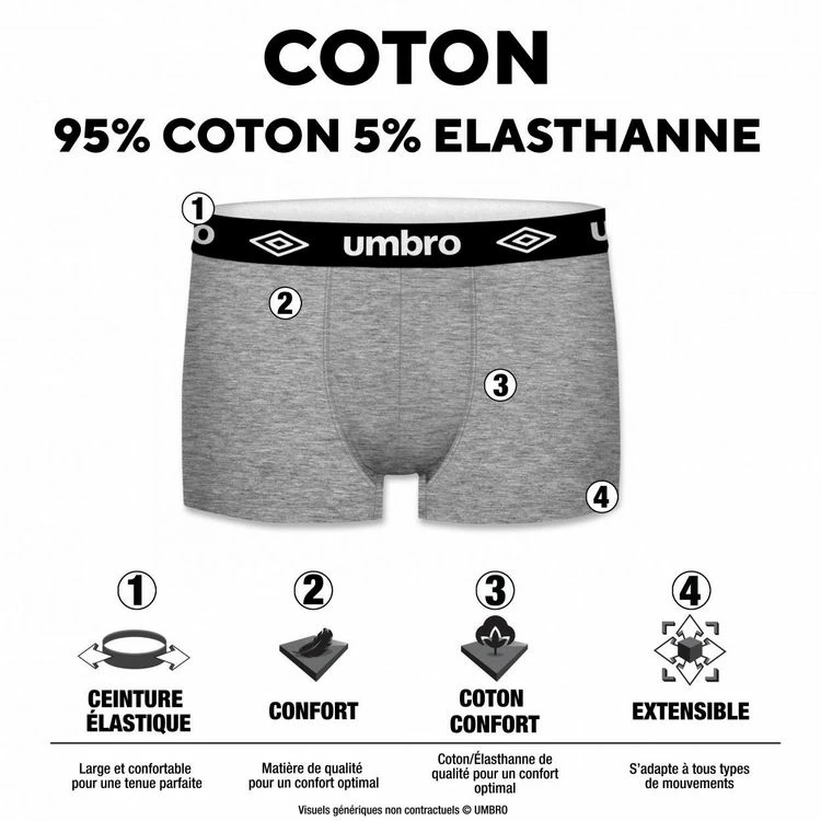 UMBRO Lot De 4 Boxers Coton Homme 4 UMBRO Lot De 4 Boxers Coton Homme – Image 2
