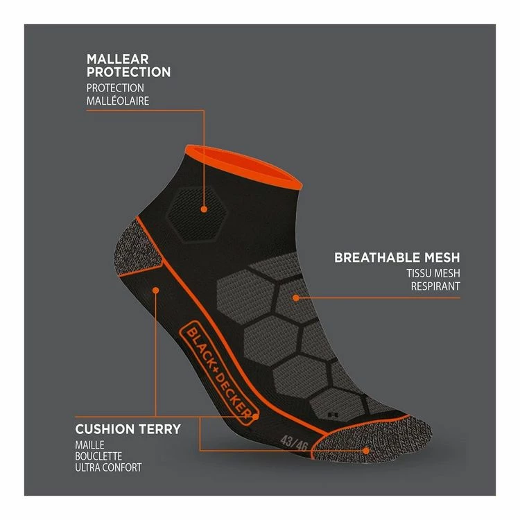 Black & Decker Lot De 2 Paires De Chaussettes Socquettes De Travail Tool 4 Black & Decker Lot De 2 Paires De Chaussettes Socquettes De Travail Tool – Image 2