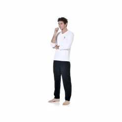 SERGE BLANCO Ensemble Pyjama Long Homme T-shirt Col V Bicolore Gan -Magasin de vente Relife B2CD 3344