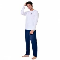 SERGE BLANCO Ensemble Pyjama Long Homme T-shirt Col Rond Bicolore Dom -Magasin de vente Relife B2CD 3365