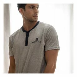 SERGE BLANCO Ensemble Homme Pyjama Court T-shirt Col Tunisien -Magasin de vente Relife B2CD 3383