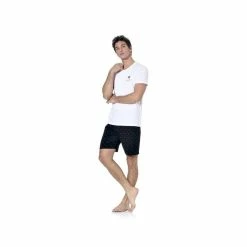 SERGE BLANCO Ensemble Pyjama Court Homme Avec T-shirt Col V Gan -Magasin de vente Relife B2CD 3386