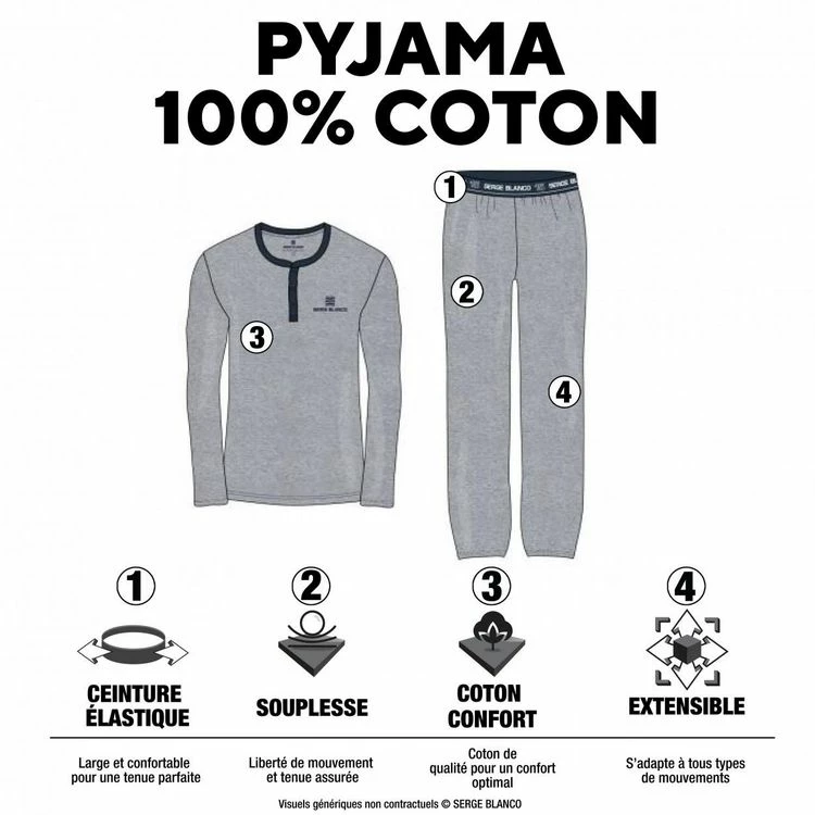 SERGE BLANCO Ensemble Pyjama Long Homme T-shirt Col Rond West 4 SERGE BLANCO Ensemble Pyjama Long Homme T-shirt Col Rond West – Image 2