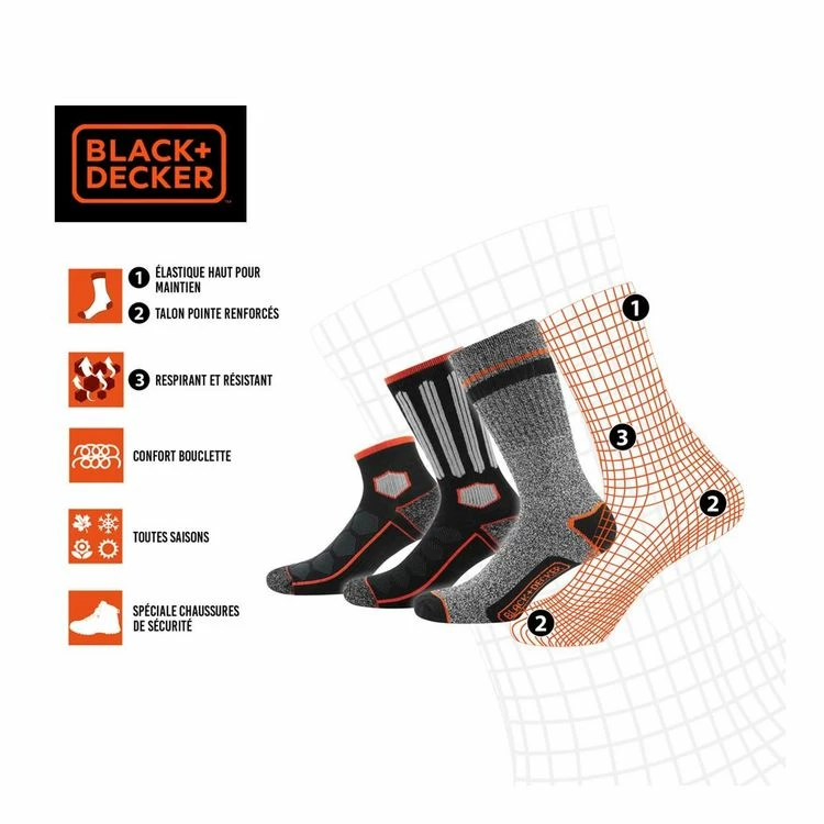 Black & Decker Lot De 6 Paires De Chaussettes Hautes De Travail DEK 4 Black & Decker Lot De 6 Paires De Chaussettes Hautes De Travail DEK – Image 2