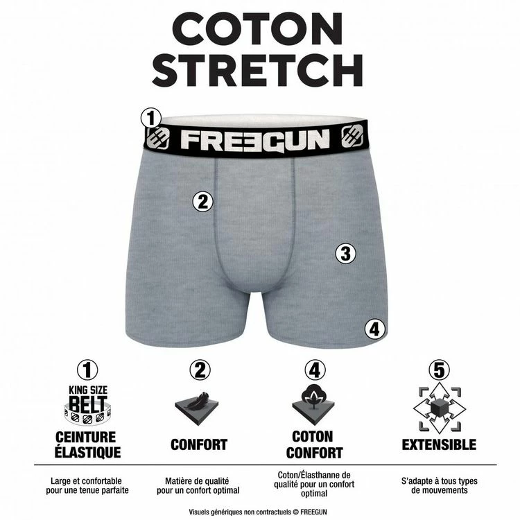 FREEGUN Lot De 3 Boxers Homme Coton Gris 4 FREEGUN Lot De 3 Boxers Homme Coton Gris – Image 2